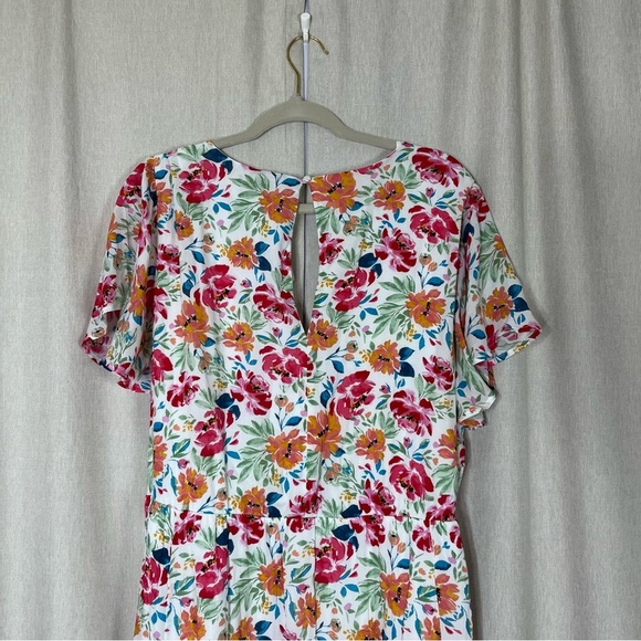 Torrid Floral Hi-low Flutter Sleeve Ivory Gauze Button Front Tea-Length Dress 3X - Picture 10 of 15